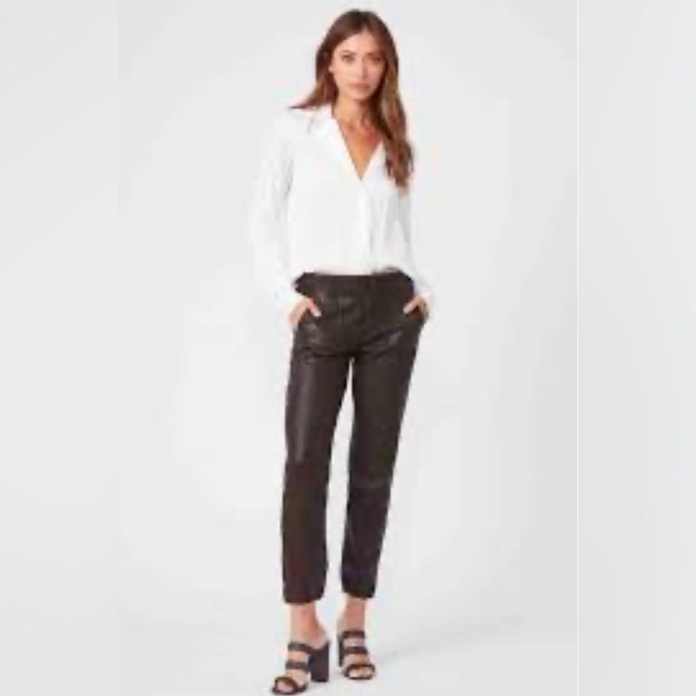 Paige Mayslie Black Fog Lux Joggers in a faux leather coated black  29 - Picture 11 of 13